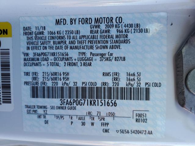 VIN 3FA6P0G71KR151656 2019 Ford Fusion, S no.12