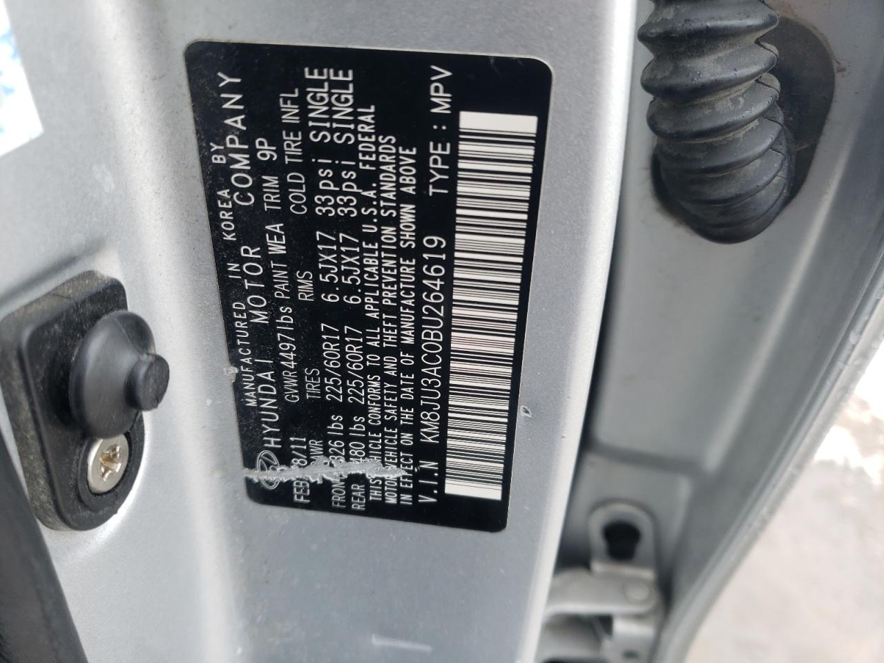 KM8JU3AC0BU264619 2011 Hyundai Tucson Gls