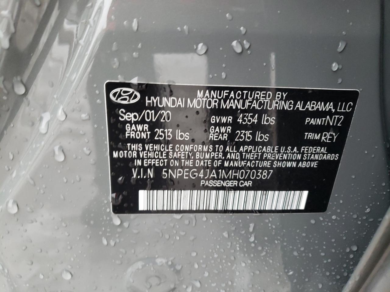 5NPEG4JA1MH070387 2021 Hyundai Sonata Se