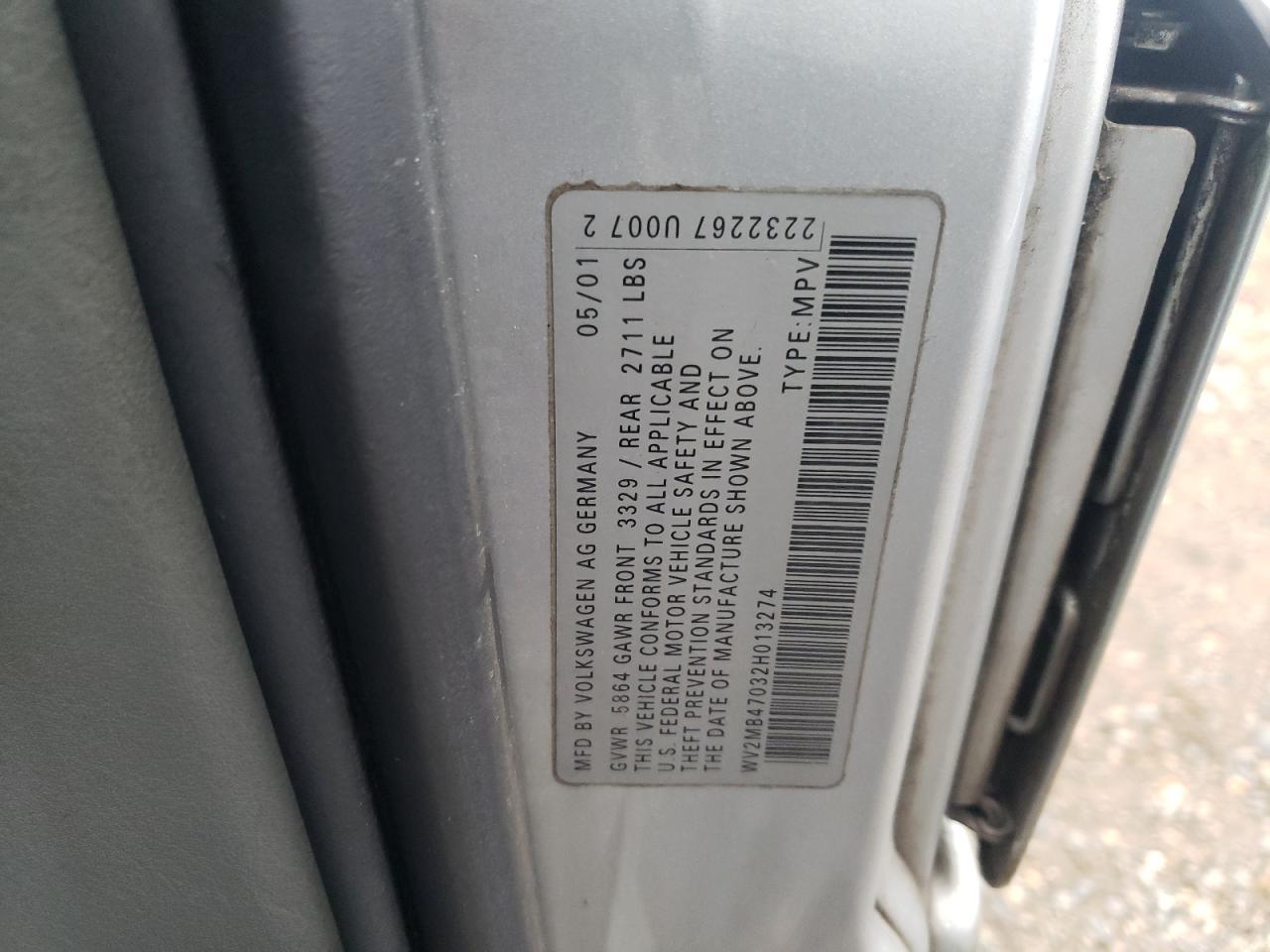 WV2MB47032H013274 2002 Volkswagen Eurovan Mv