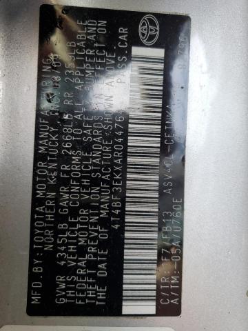 2010 Toyota Camry Base VIN: 4T4BF3EKXAR044764 Lot: 37373304