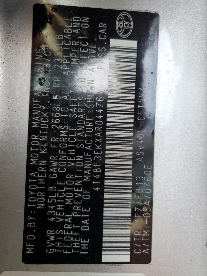 4T4BF3EKXAR044764 2010 Toyota Camry Base