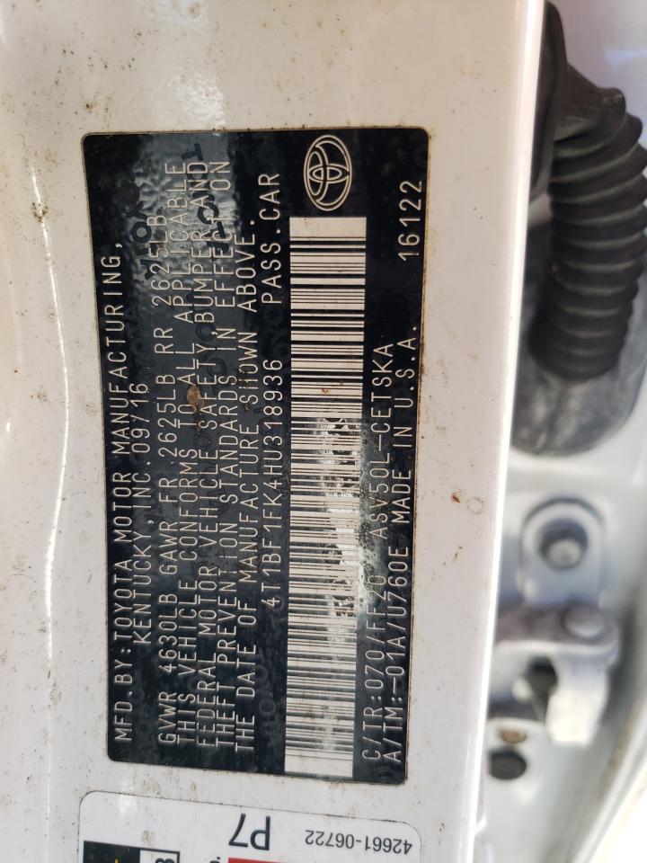 4T1BF1FK4HU318936 TOYOTA CAMRY 2017