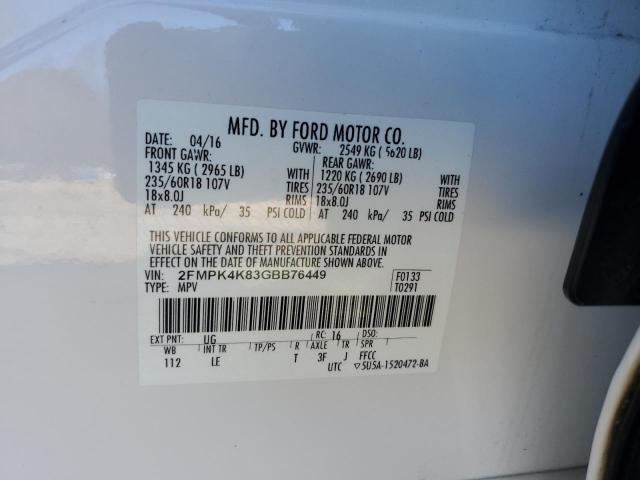 2FMPK4K83GBB76449 2016 FORD EDGE, photo no. 13