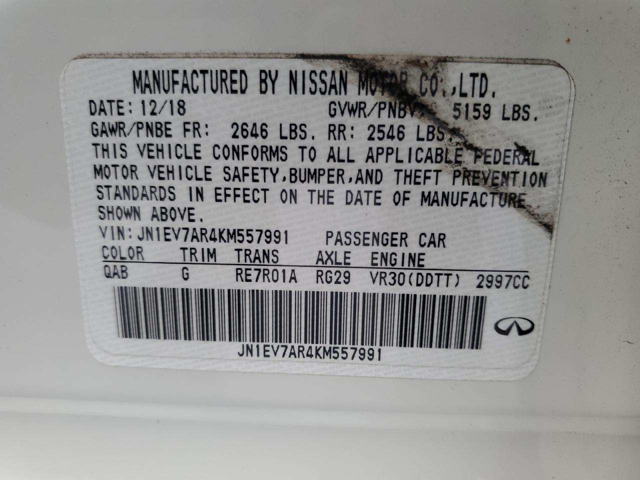 JN1EV7AR4KM557991 2019 Infiniti Q50 Luxe