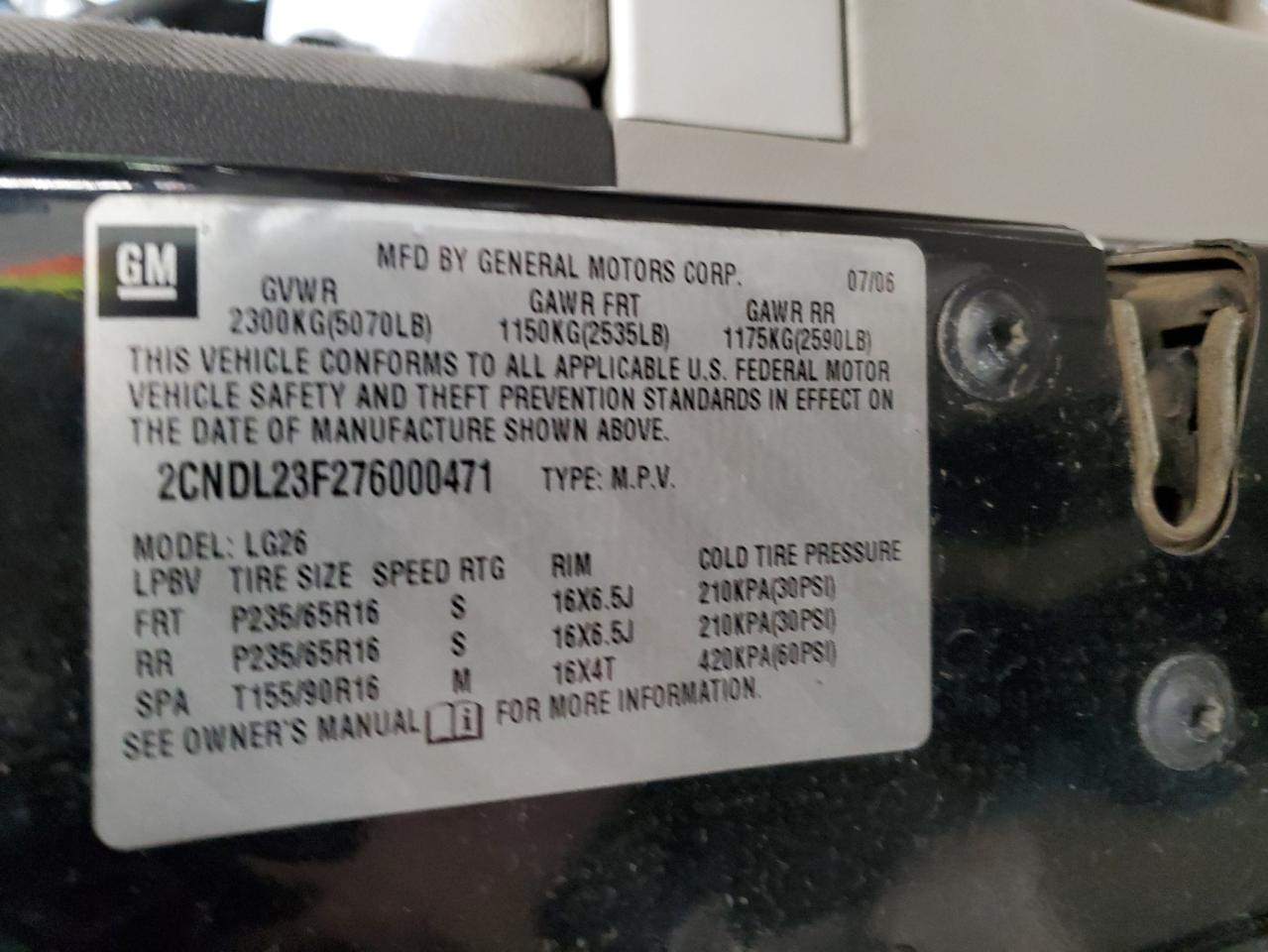 2CNDL23F276000471 2007 Chevrolet Equinox Ls