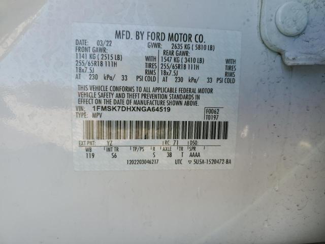 VIN WP1AF2A25DLA35828 2022 FORD EXPLORER no.14