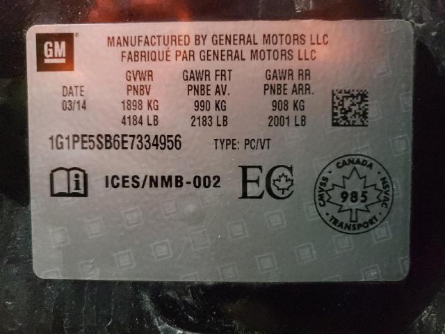 2014 Chevrolet Cruze Lt VIN: 1G1PE5SB6E7334956 Lot: 39385374