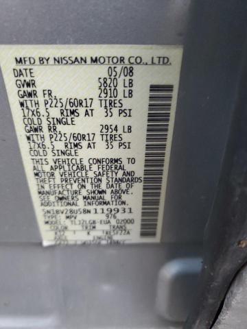 2008 Nissan Quest S VIN: 5N1BV28U58N119931 Lot: 39378874