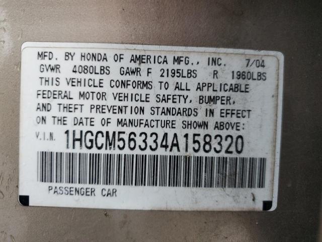 2004 Honda Accord Lx VIN: 1HGCM56334A158320 Lot: 38137424