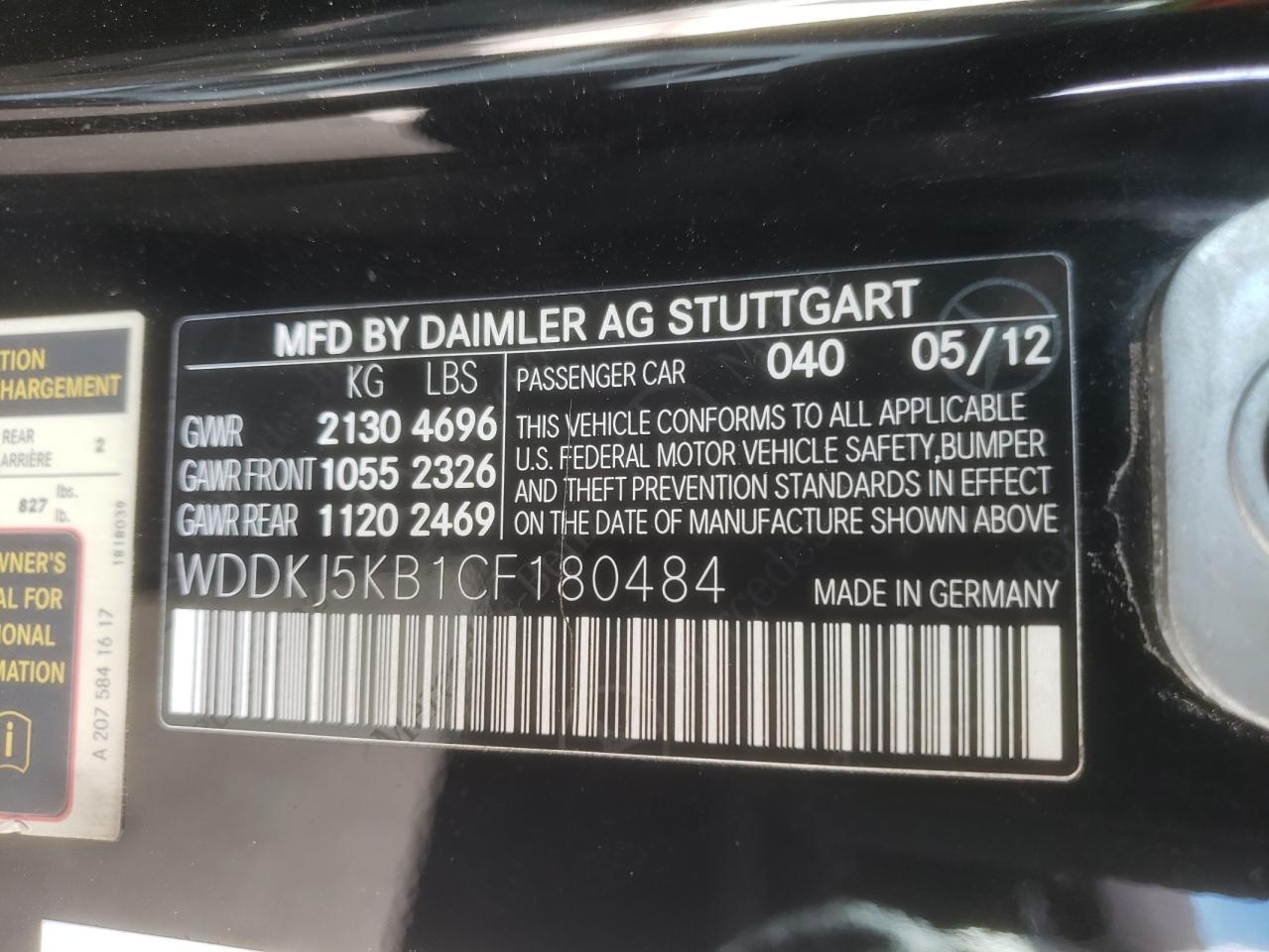 WDDKJ5KB1CF180484 2012 Mercedes-Benz E 350