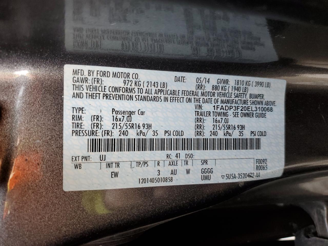 1FADP3F20EL310068 2014 Ford Focus Se