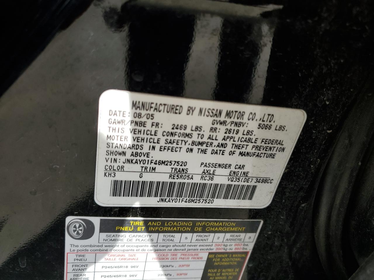 JNKAY01F46M257520 2006 Infiniti M35 Base