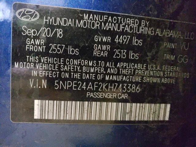 5NPE24AF2KH743386 | 2019 HYUNDAI SONATA SE