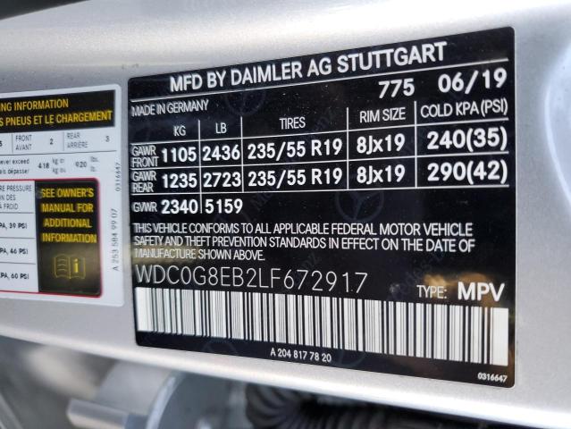 WDC0G8EB2LF672917 | 2020 MERCEDES-BENZ GLC 300 4M