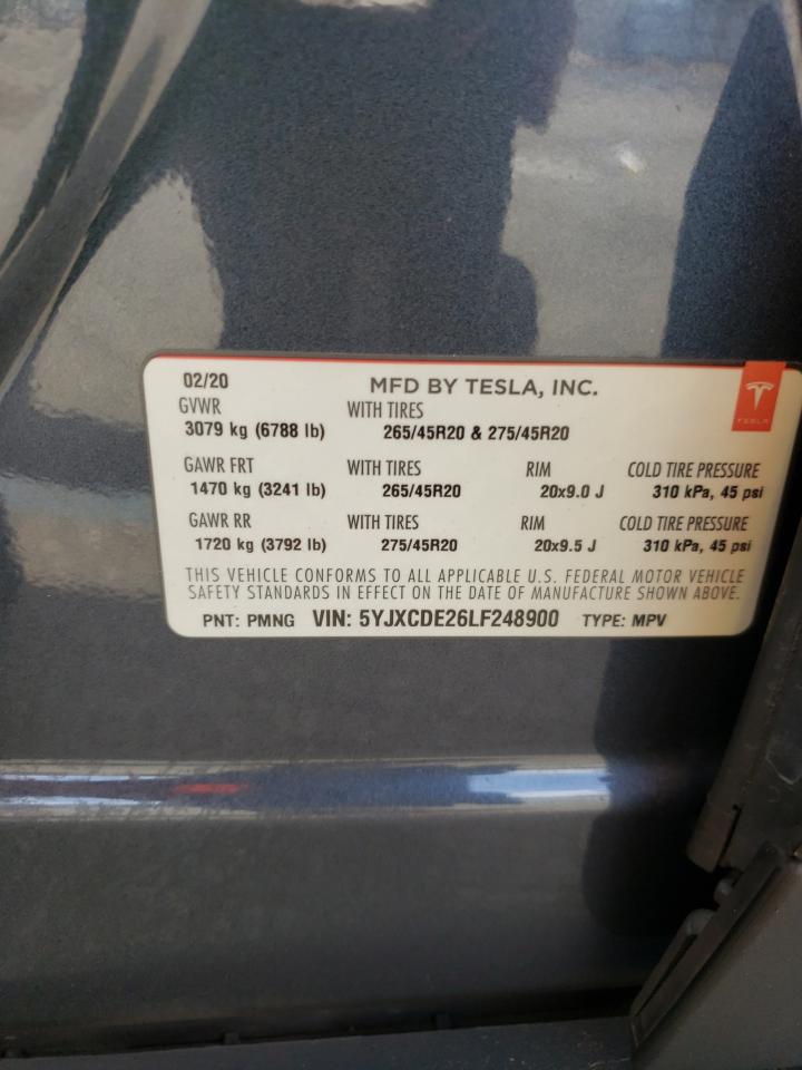 2020 Tesla Model X vin: 5YJXCDE26LF248900