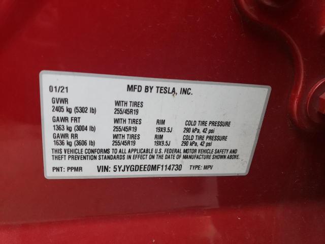 5YJYGDEE0MF114730 | 2021 TESLA MODEL Y