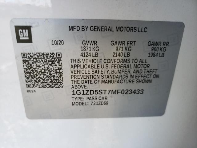 2021 CHEVROLET MALIBU 4D 1G1ZD5ST7MF023433