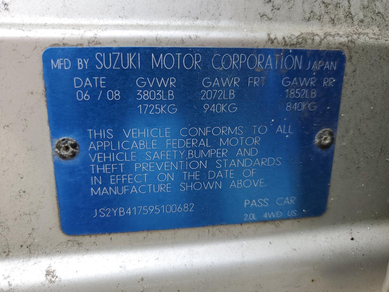 JS2YB417595100682 2009 Suzuki Sx4 Touring