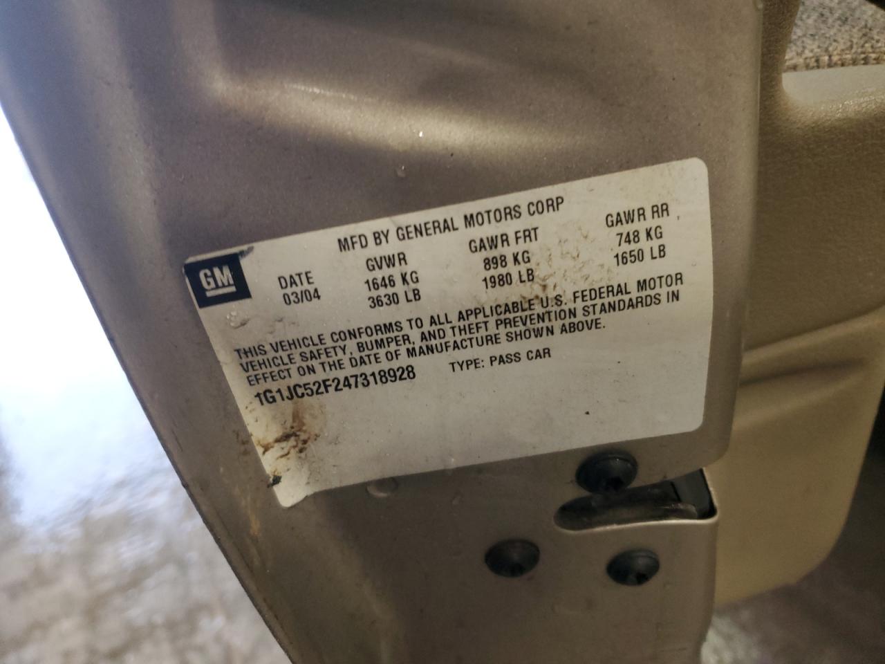 1G1JC52F247318928 2004 Chevrolet Cavalier