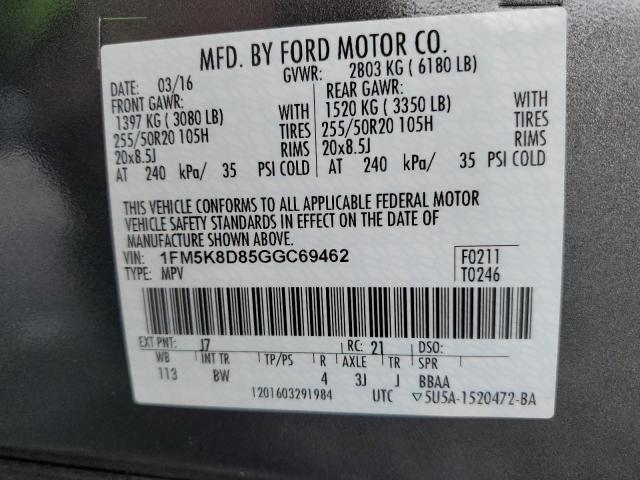 1FM5K8D85GGC69462 | 2016 FORD EXPLORER X