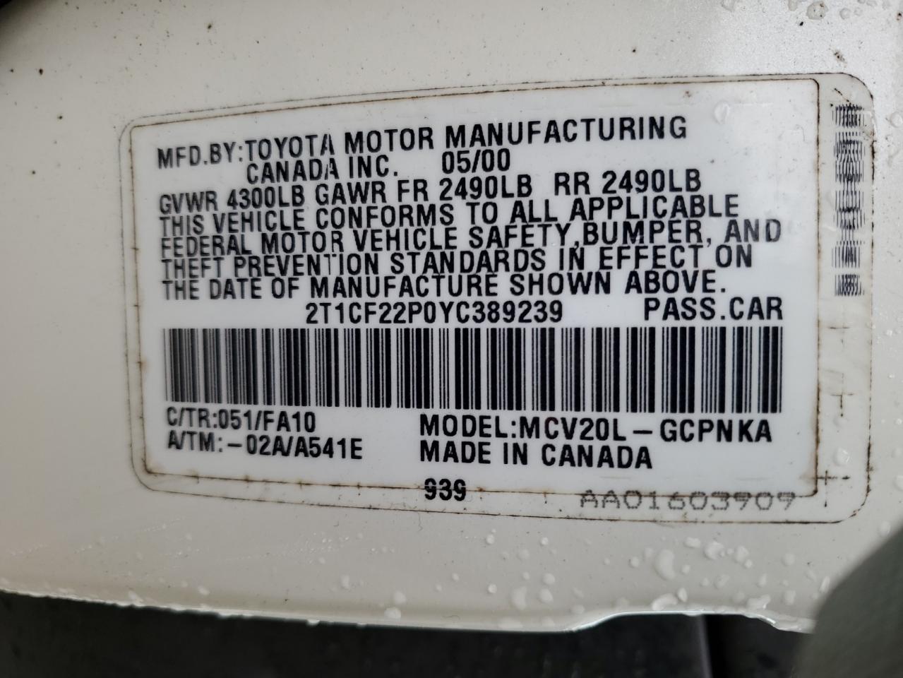 2T1CF22P0YC389239 2000 Toyota Camry Solara Se