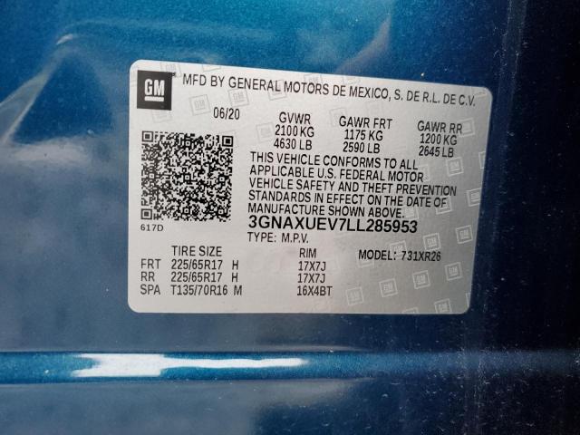 3GNAXUEV7LL285953 | 2020 CHEVROLET EQUINOX LT