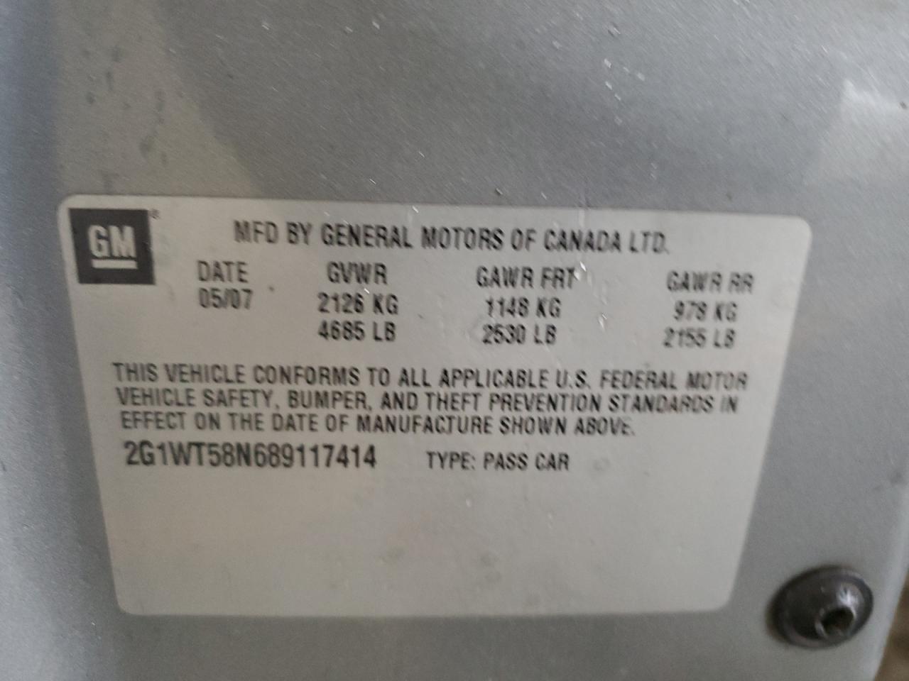 2G1WT58N689117414 2008 Chevrolet Impala Lt