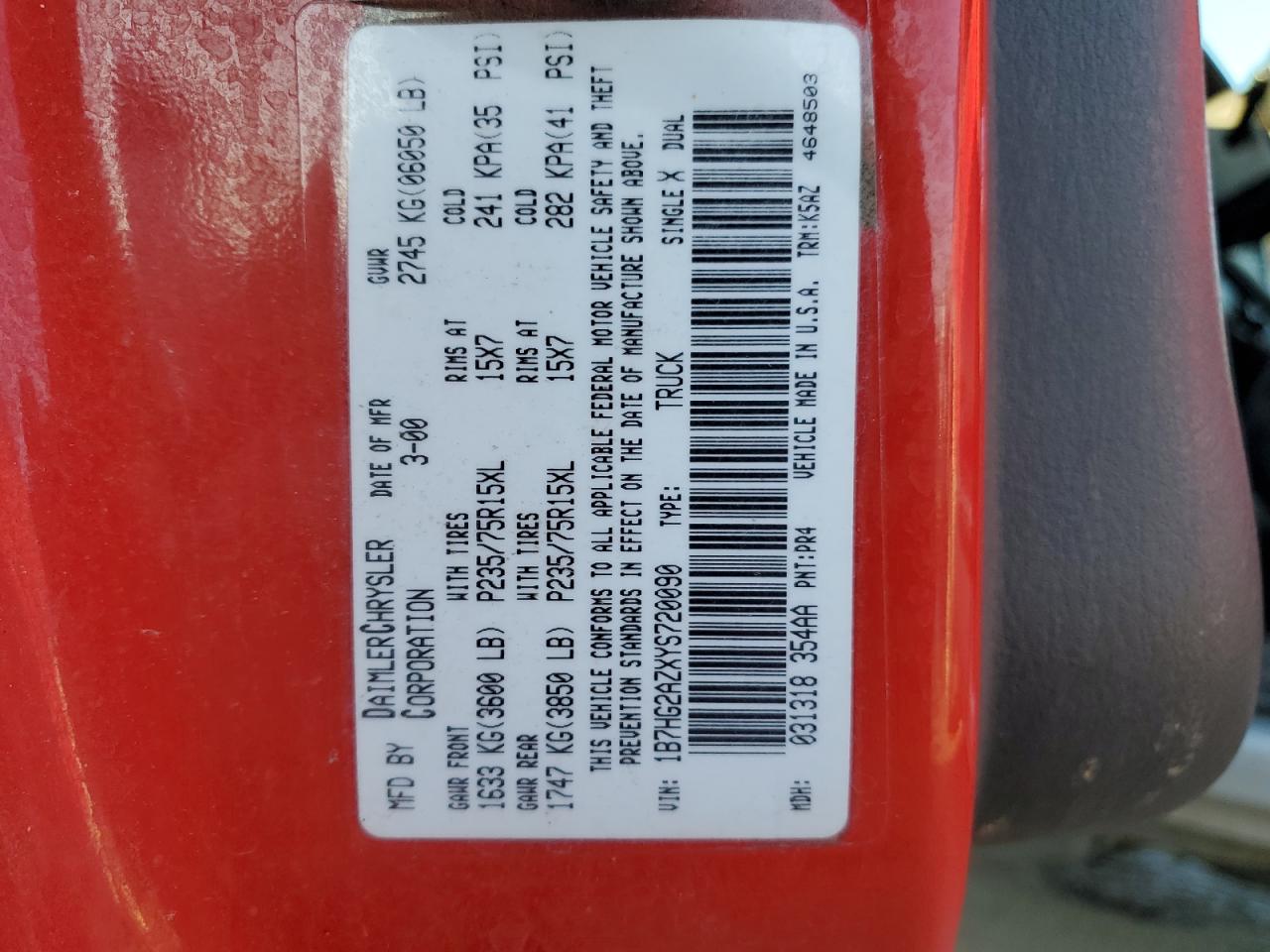 1B7HG2AZXYS720090 2000 Dodge Dakota Quad