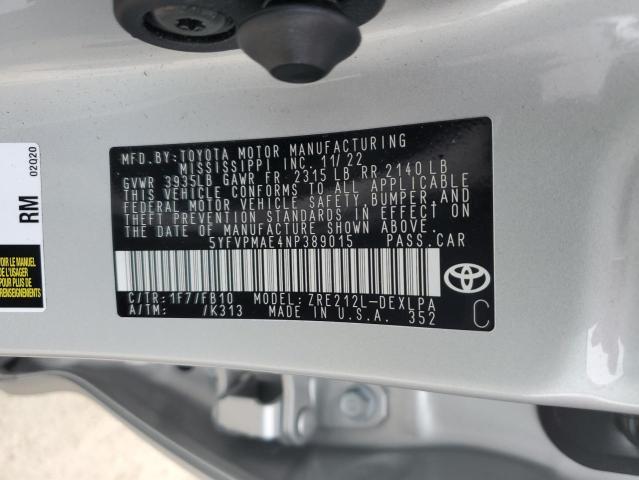 5YFVPMAE4NP389015 | 2022 TOYOTA COROLLA LE