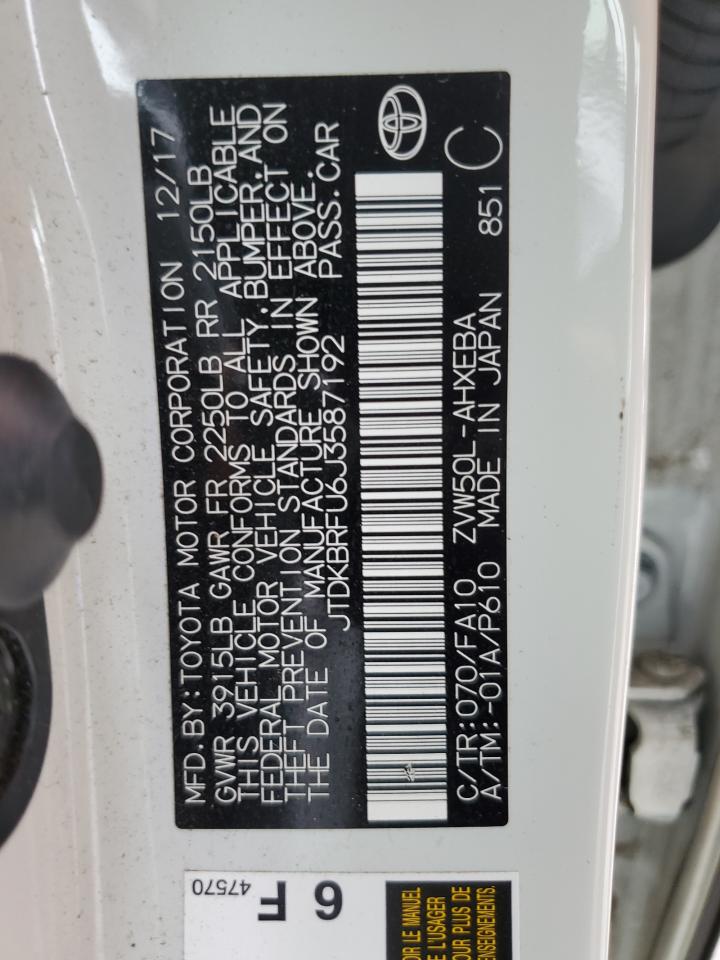 JTDKBRFU6J3587192 TOYOTA PRIUS 2018