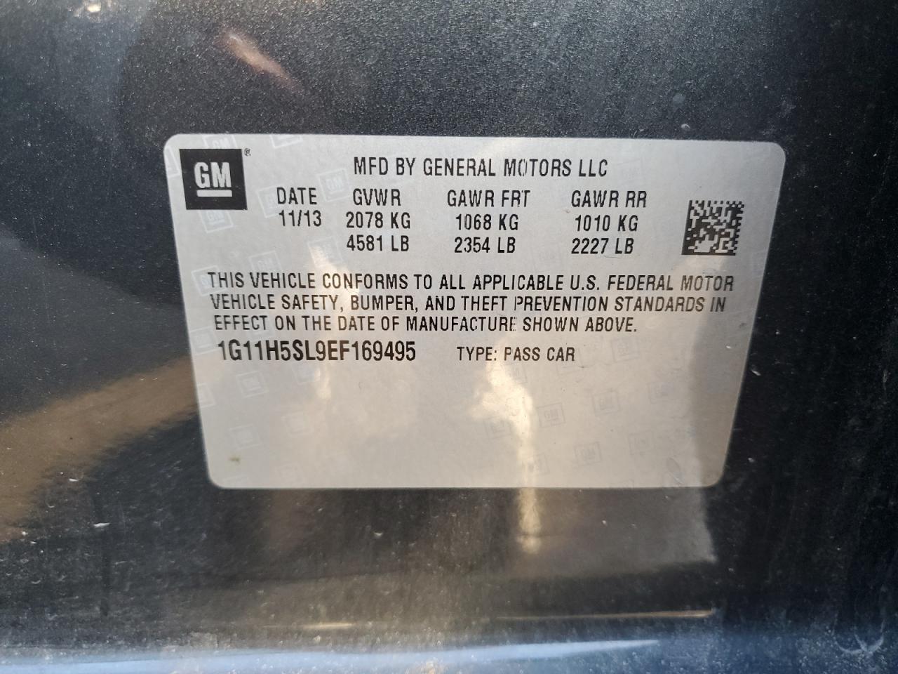 1G11H5SL9EF169495 2014 Chevrolet Malibu Ltz