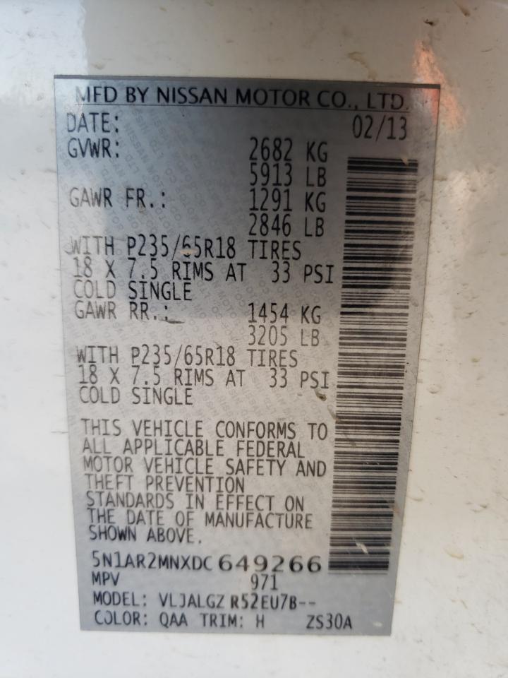 5N1AR2MNXDC649266 2013 Nissan Pathfinder S