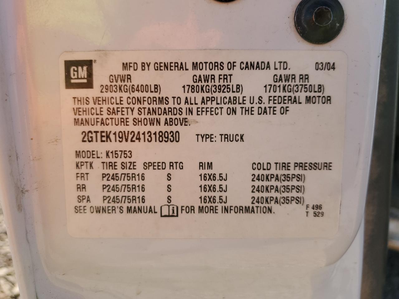 2GTEK19V241318930 2004 GMC New Sierra K1500