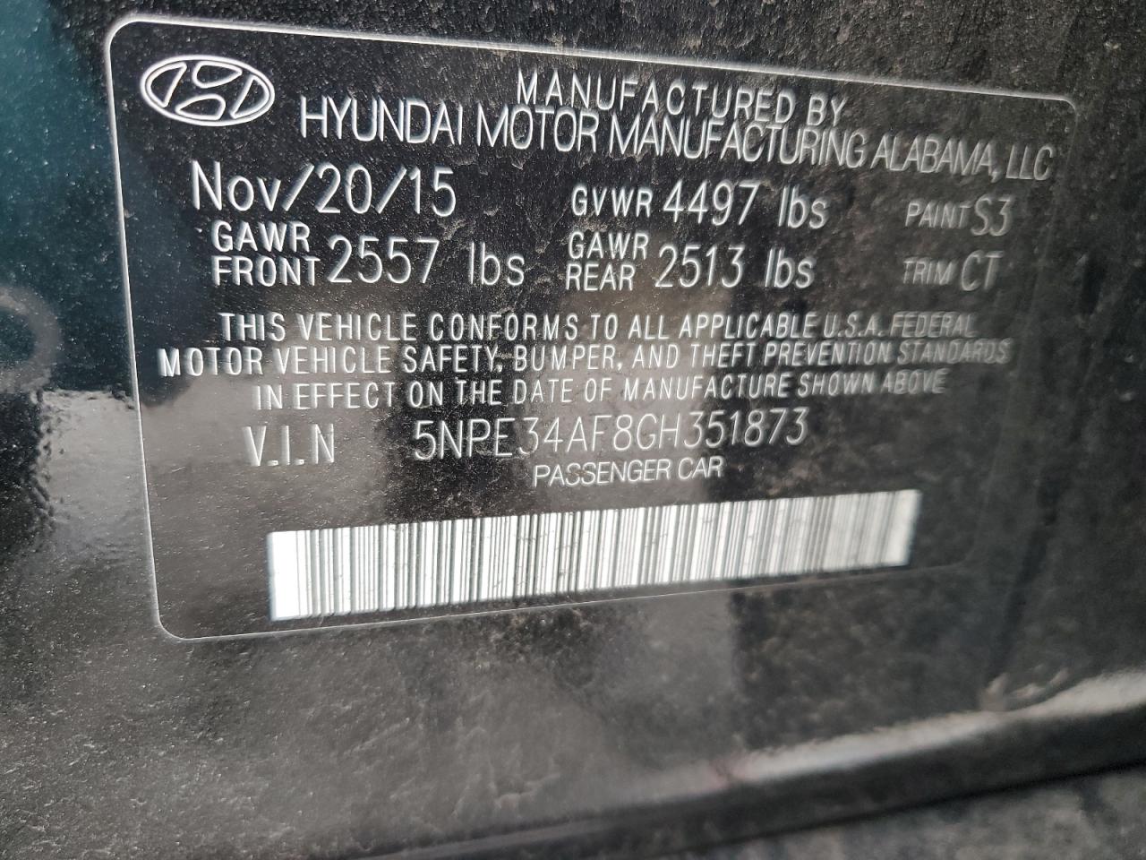 5NPE34AF8GH351873 2016 Hyundai Sonata Sport