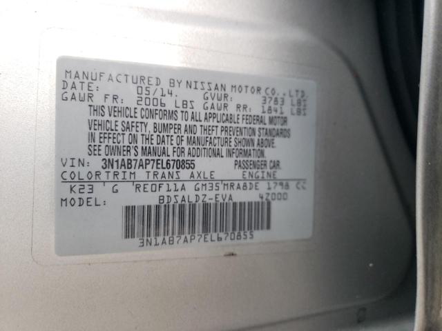 3N1AB7AP7EL670855 | 2014 NISSAN SENTRA S