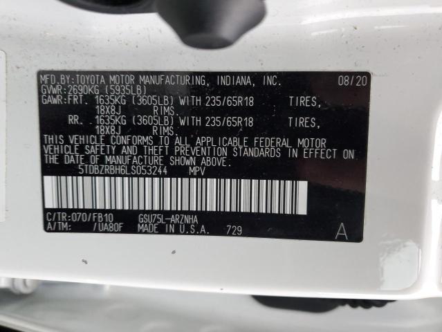 VIN 5TDBZRBH6LS053244 2020 Toyota Highlander, L no.12