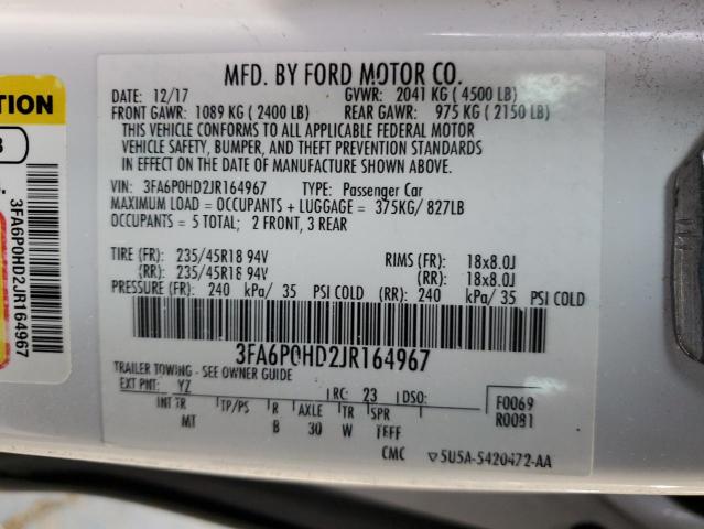 3FA6P0HD2JR164967 | 2018 FORD FUSION SE