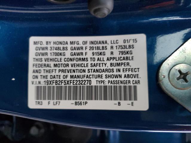 Lot #2511974172 2015 HONDA CIVIC LX salvage car