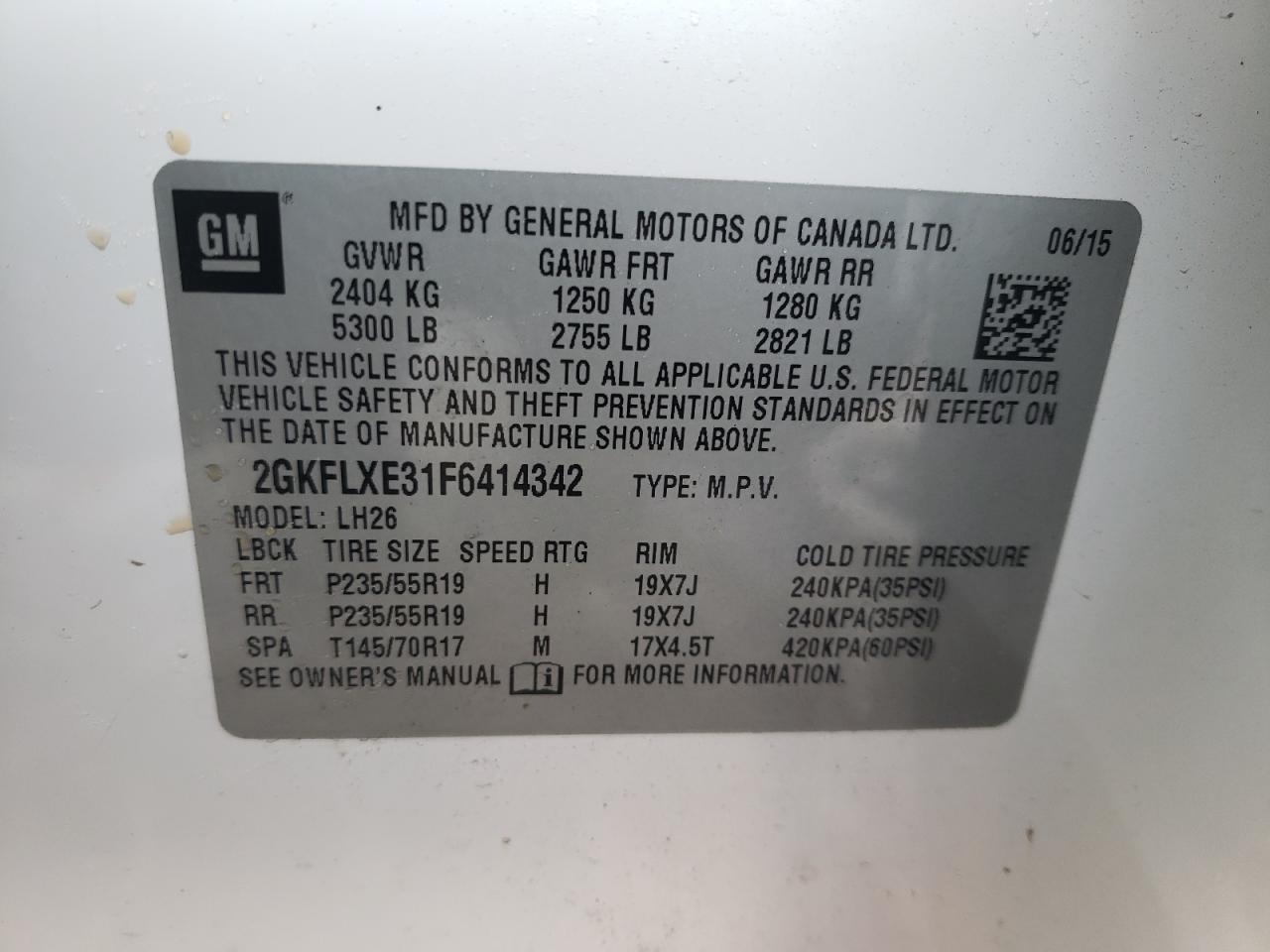 2GKFLXE31F6414342 2015 GMC Terrain Slt