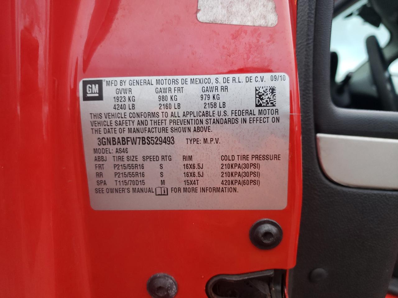 3GNBABFW7BS529493 2011 Chevrolet Hhr Lt