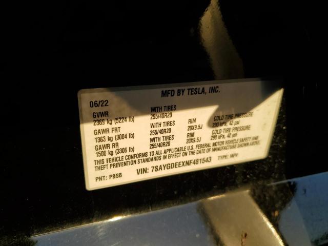 7SAYGDEEXNF481543 | 2022 TESLA MODEL Y