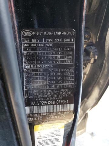 2016 LAND ROVER RANGE ROVE - SALVP2BG2GH077951