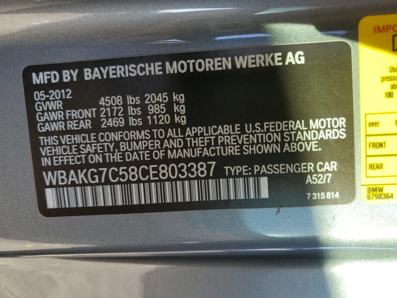 WBAKG7C58CE803387 2012 BMW 335I