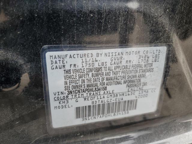 3N1CN7AP0HL834158 | 2017 NISSAN VERSA S