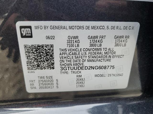 3GTUUDED2NG608775 | 2022 GMC SIERRA K15