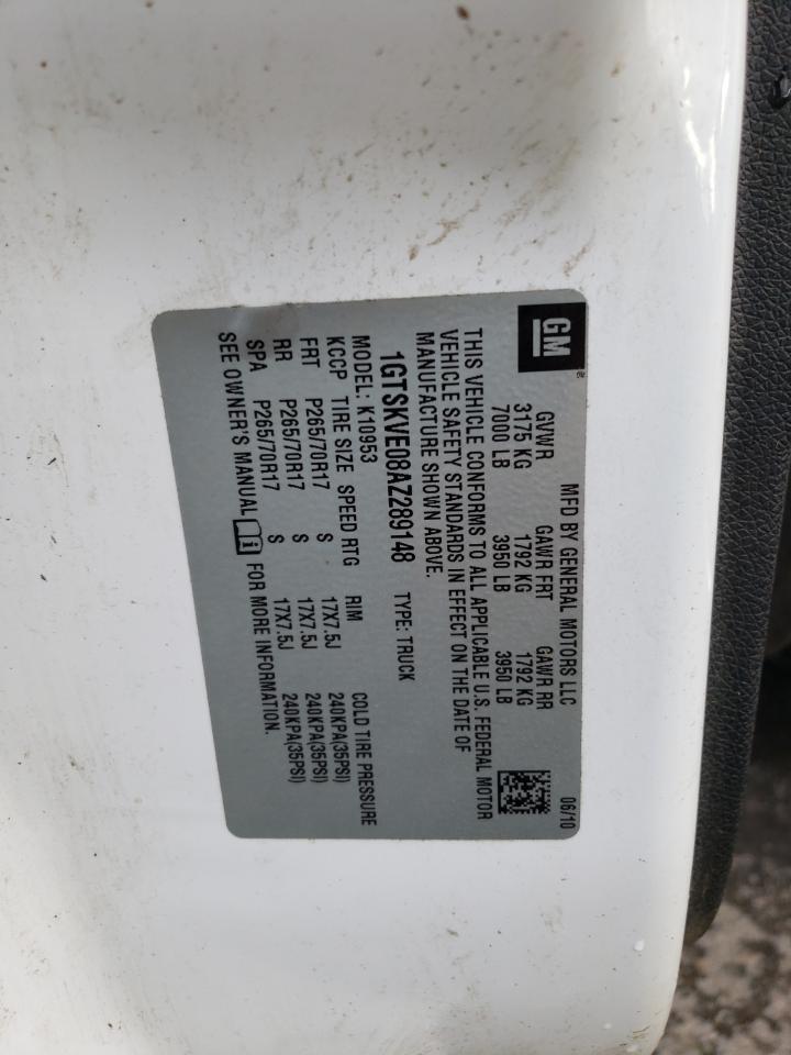 1GTSKVE08AZ289148 2010 GMC Sierra K1500 Sle