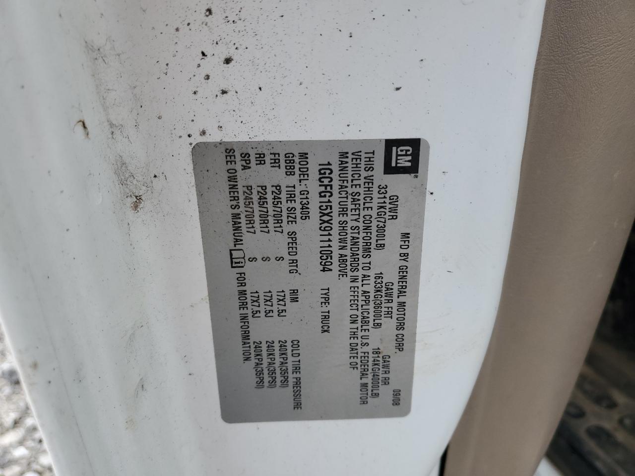 1GCFG15XX91110594 2009 Chevrolet Express G1500 1GCFG15XX91110594 2009 Chevrolet Express G1500