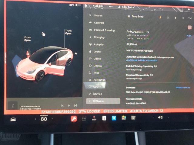 5YJ3E1EB8KF359292 | 2019 Tesla model 3