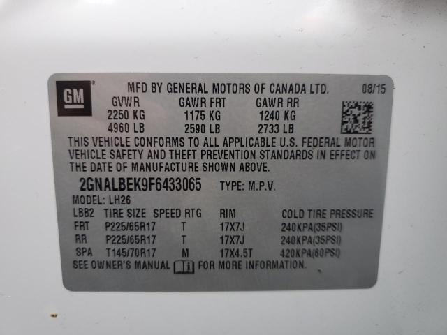 2015 CHEVROLET EQUINOX LT 2GNALBEK9F6433065